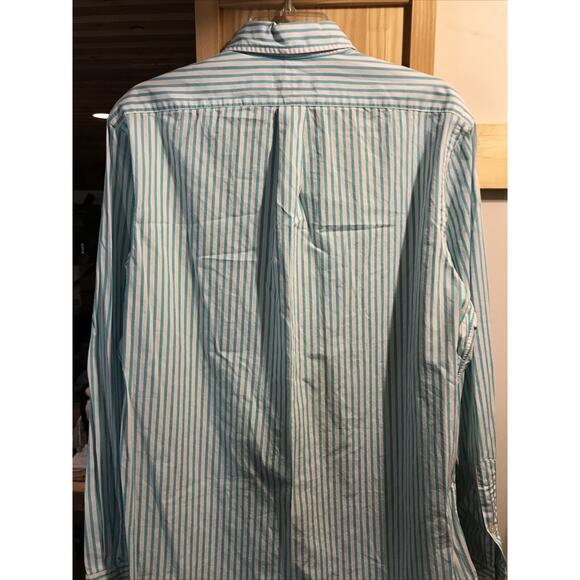 Ralph Lauren Men’s L White Blue Striped Long Sleeve Button Down Cotton Shirt - Picture 10 of 12